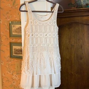 May & July BoHo Cream Crochet Tunic Tank Blouse